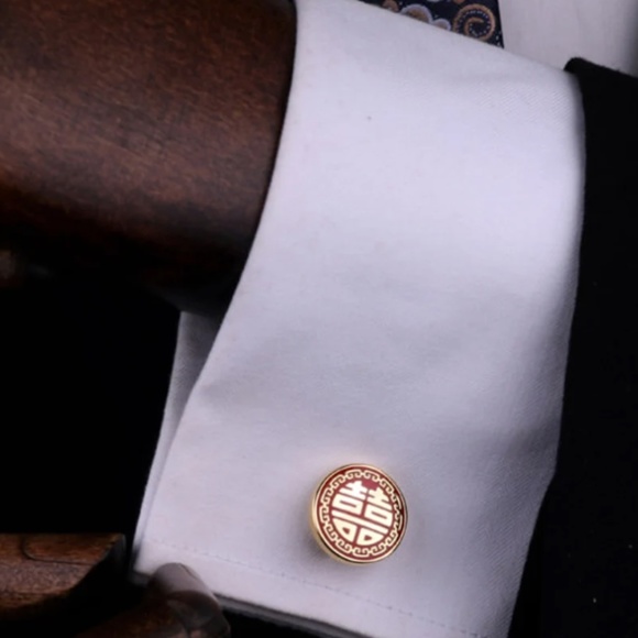 Chinese groom double happiness round cufflinks cufflink Groomsmen wedding gift - Picture 2 of 8